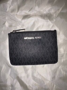 Michael Kors Black Pebbled Leather Zip Card Pouch
